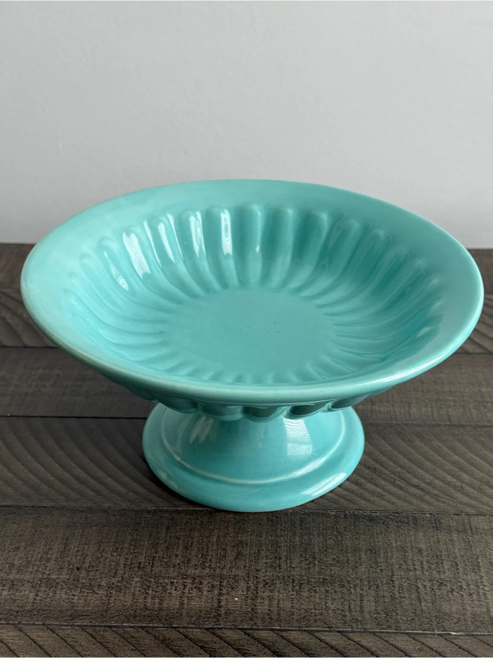 Vintage Italian Turquoise Majolica Compote | Pedestal Fruit Bowl